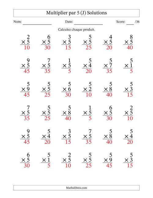 Multiplier (1 à 9) par 5 (36 Questions) (J) page 2