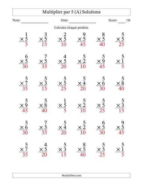 Multiplier (1 à 9) par 5 (36 Questions) (Tout) page 2