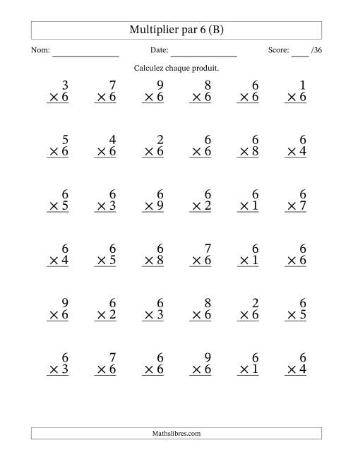 Multiplier (1 à 9) par 6 (36 Questions) (B)