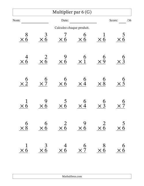 Multiplier (1 à 9) par 6 (36 Questions) (G)