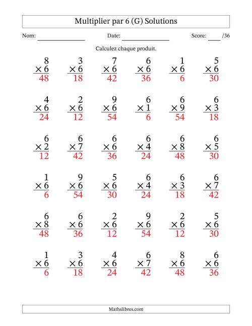 Multiplier (1 à 9) par 6 (36 Questions) (G) page 2