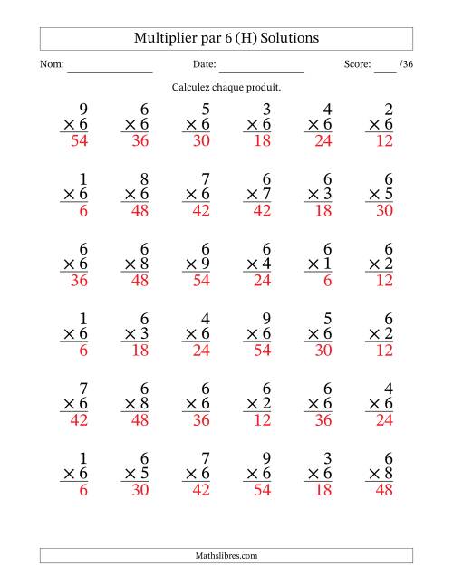 Multiplier (1 à 9) par 6 (36 Questions) (H) page 2