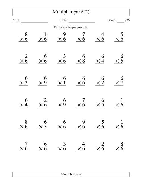 Multiplier (1 à 9) par 6 (36 Questions) (I)