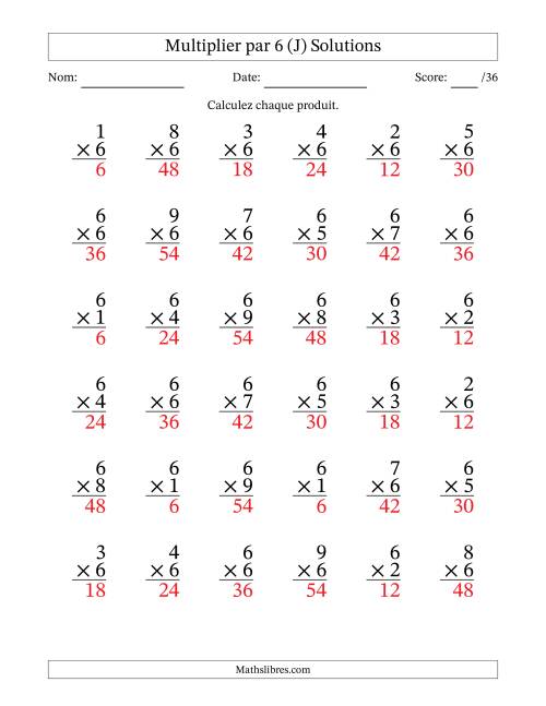Multiplier (1 à 9) par 6 (36 Questions) (J) page 2