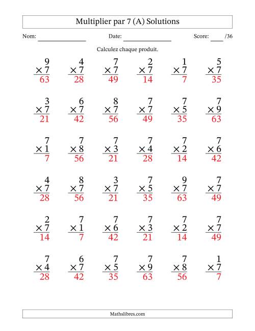 Multiplier (1 à 9) par 7 (36 Questions) (A) page 2