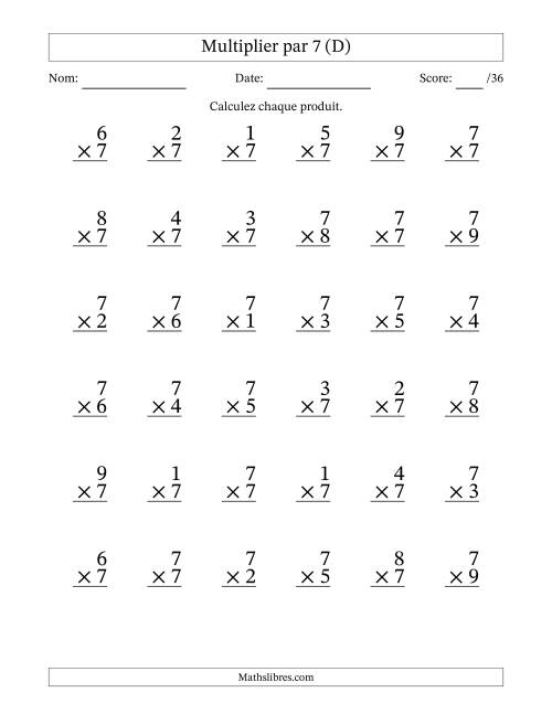 Multiplier (1 à 9) par 7 (36 Questions) (D)