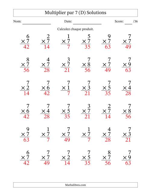 Multiplier (1 à 9) par 7 (36 Questions) (D) page 2