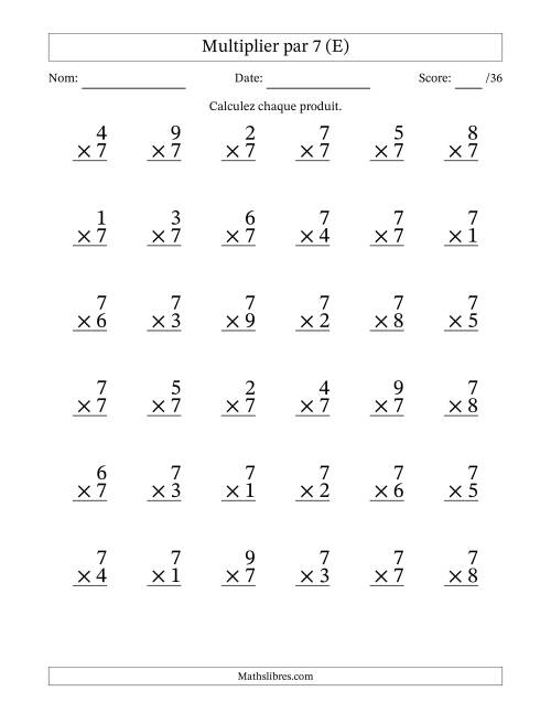 Multiplier (1 à 9) par 7 (36 Questions) (E)
