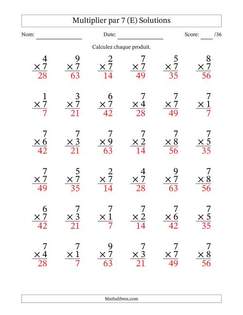 Multiplier (1 à 9) par 7 (36 Questions) (E) page 2