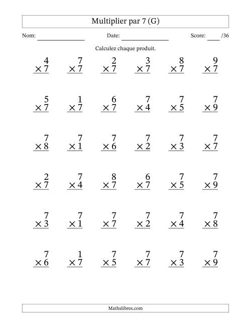 Multiplier (1 à 9) par 7 (36 Questions) (G)
