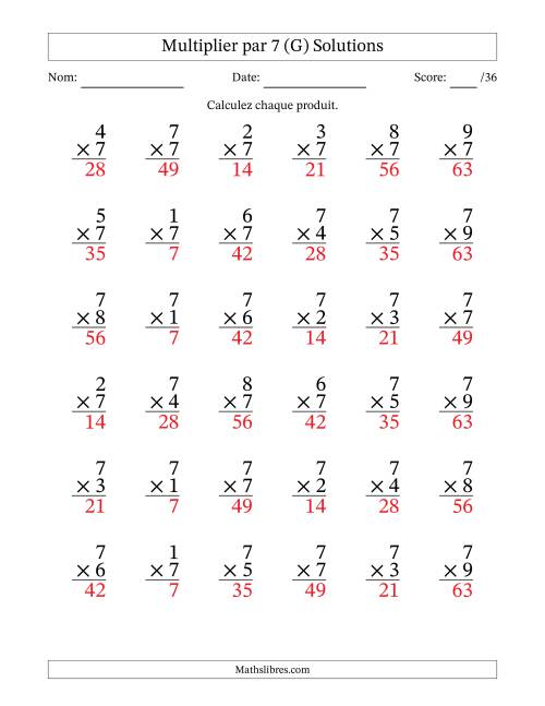 Multiplier (1 à 9) par 7 (36 Questions) (G) page 2
