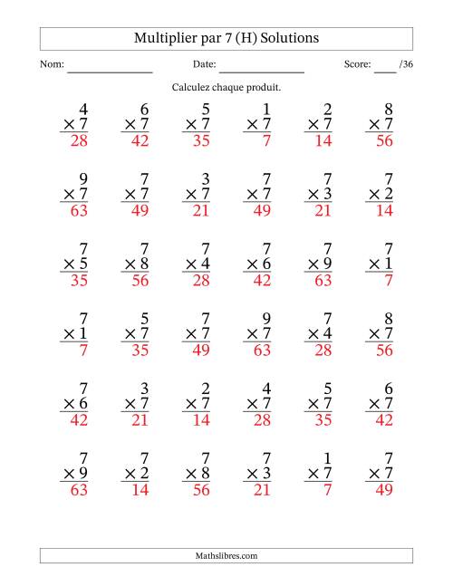 Multiplier (1 à 9) par 7 (36 Questions) (H) page 2