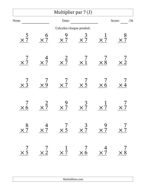 Multiplier (1 à 9) par 7 (36 Questions) (J)