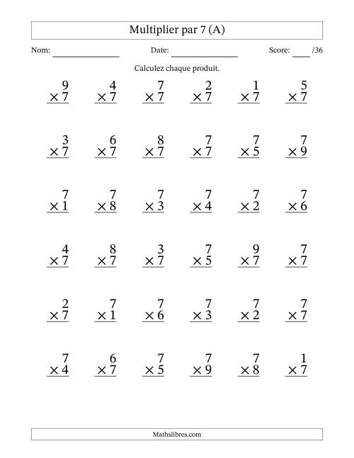 Multiplier (1 à 9) par 7 (36 Questions) (Tout)