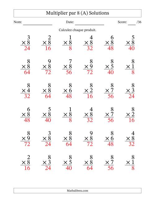 Multiplier (1 à 9) par 8 (36 Questions) (A) page 2