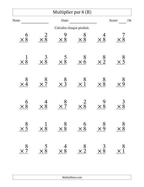 Multiplier (1 à 9) par 8 (36 Questions) (B)