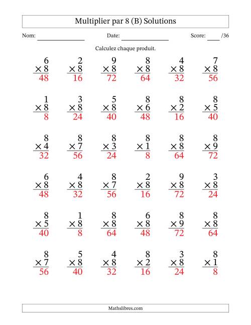Multiplier (1 à 9) par 8 (36 Questions) (B) page 2