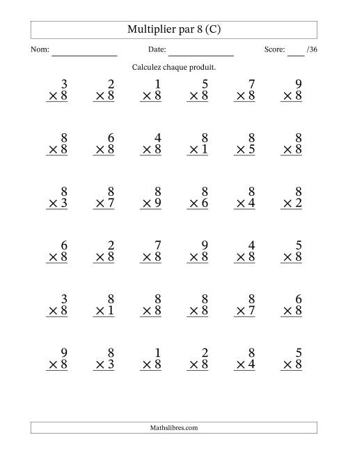 Multiplier (1 à 9) par 8 (36 Questions) (C)