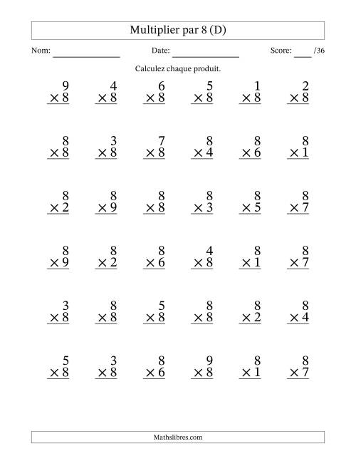 Multiplier (1 à 9) par 8 (36 Questions) (D)