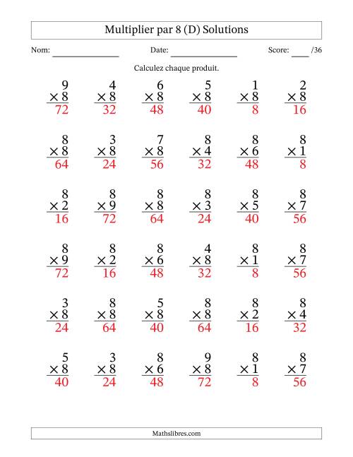 Multiplier (1 à 9) par 8 (36 Questions) (D) page 2