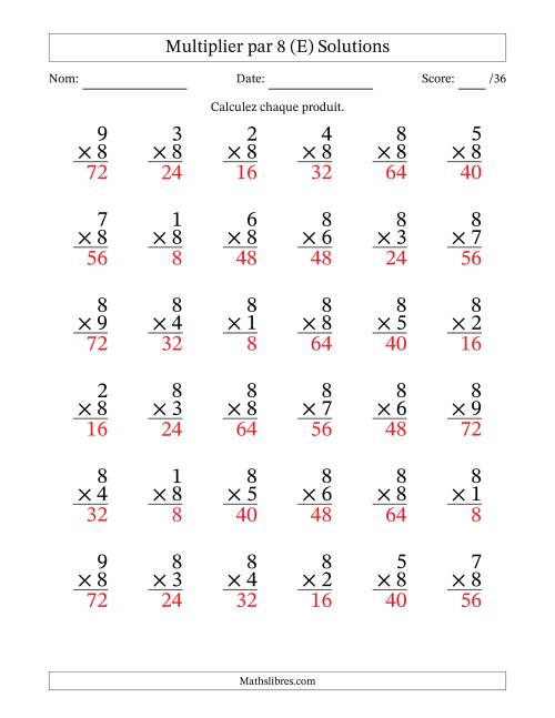 Multiplier (1 à 9) par 8 (36 Questions) (E) page 2