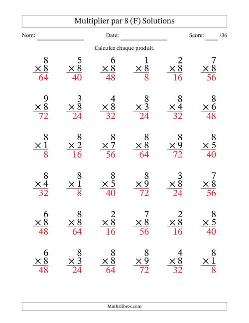 Multiplier (1 à 9) par 8 (36 Questions) (F) page 2
