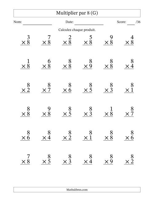 Multiplier (1 à 9) par 8 (36 Questions) (G)