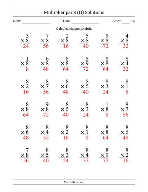 Multiplier (1 à 9) par 8 (36 Questions) (G) page 2
