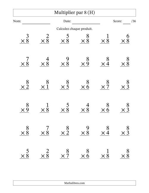 Multiplier (1 à 9) par 8 (36 Questions) (H)
