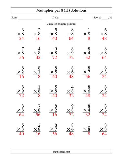 Multiplier (1 à 9) par 8 (36 Questions) (H) page 2
