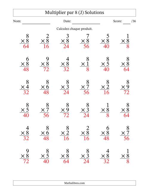 Multiplier (1 à 9) par 8 (36 Questions) (J) page 2