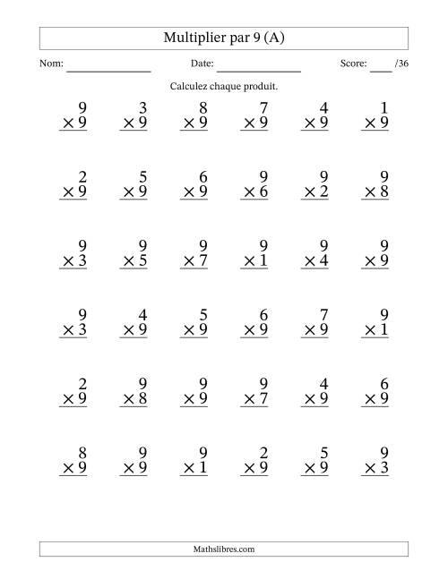 Multiplier (1 à 9) par 9 (36 Questions) (A)