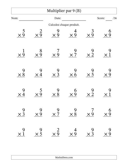 Multiplier (1 à 9) par 9 (36 Questions) (B)