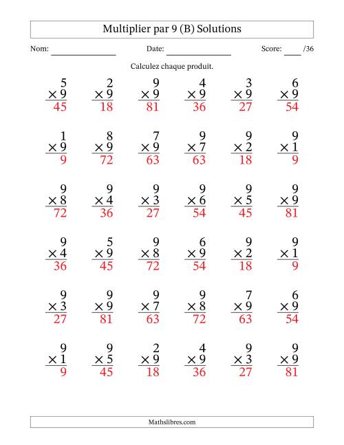 Multiplier (1 à 9) par 9 (36 Questions) (B) page 2