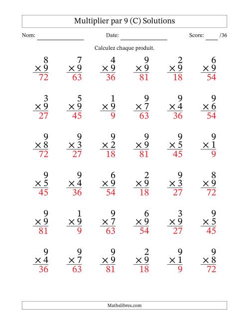 Multiplier (1 à 9) par 9 (36 Questions) (C) page 2