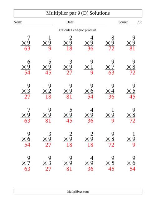 Multiplier (1 à 9) par 9 (36 Questions) (D) page 2