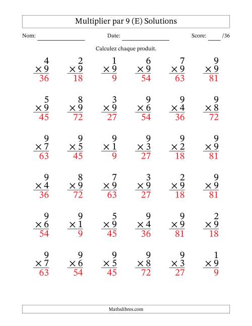 Multiplier (1 à 9) par 9 (36 Questions) (E) page 2