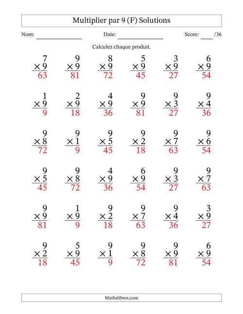 Multiplier (1 à 9) par 9 (36 Questions) (F) page 2