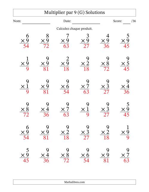 Multiplier (1 à 9) par 9 (36 Questions) (G) page 2
