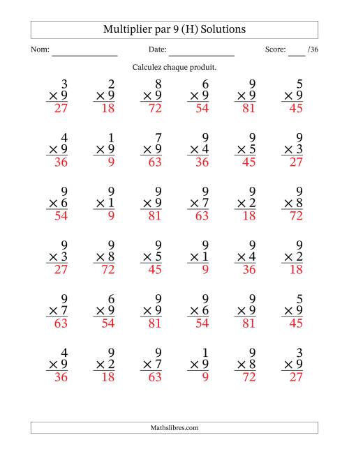 Multiplier (1 à 9) par 9 (36 Questions) (H) page 2