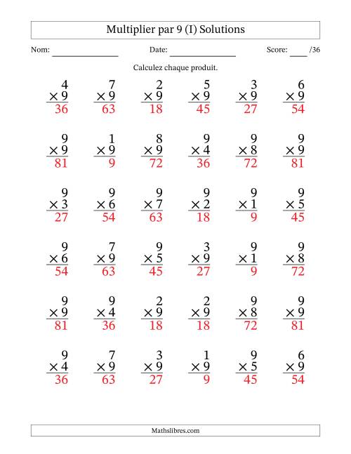 Multiplier (1 à 9) par 9 (36 Questions) (I) page 2