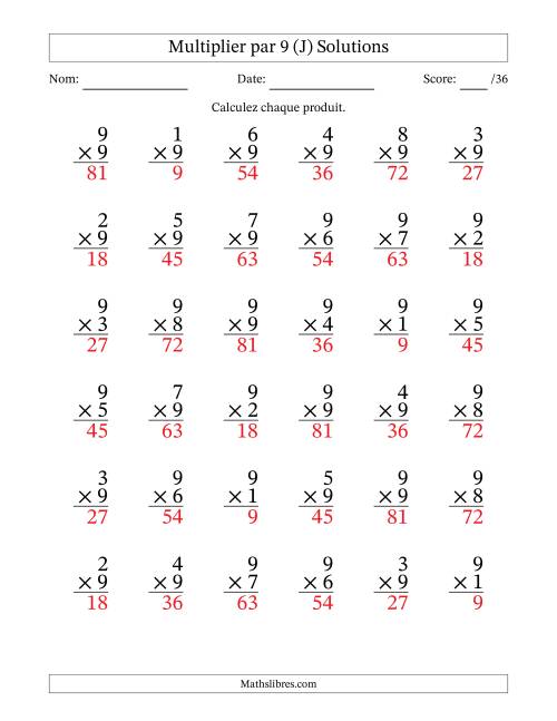 Multiplier (1 à 9) par 9 (36 Questions) (J) page 2
