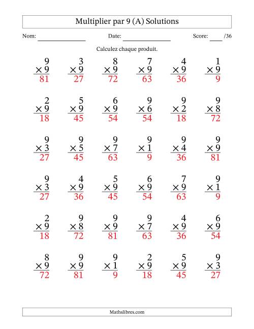 Multiplier (1 à 9) par 9 (36 Questions) (Tout) page 2