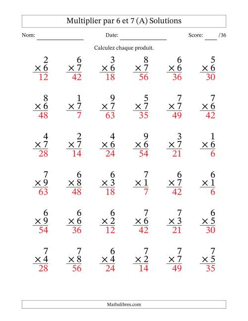 Multiplier (1 à 9) par 6 et 7 (36 Questions) (A) page 2