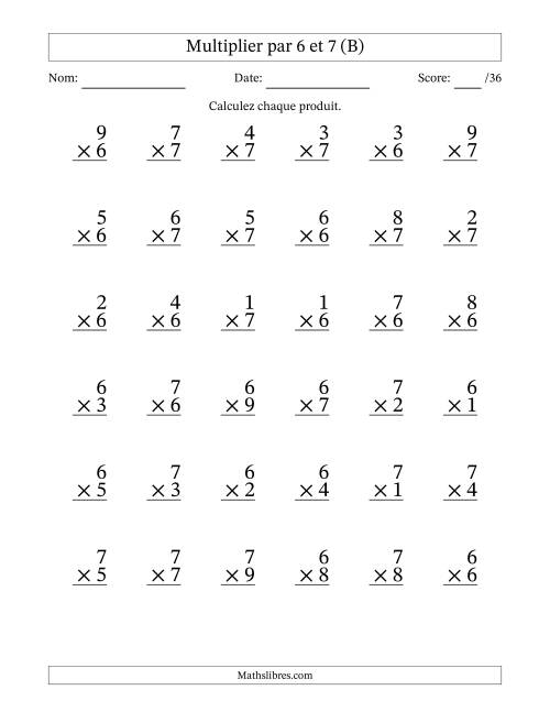 Multiplier (1 à 9) par 6 et 7 (36 Questions) (B)