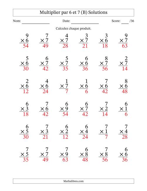 Multiplier (1 à 9) par 6 et 7 (36 Questions) (B) page 2