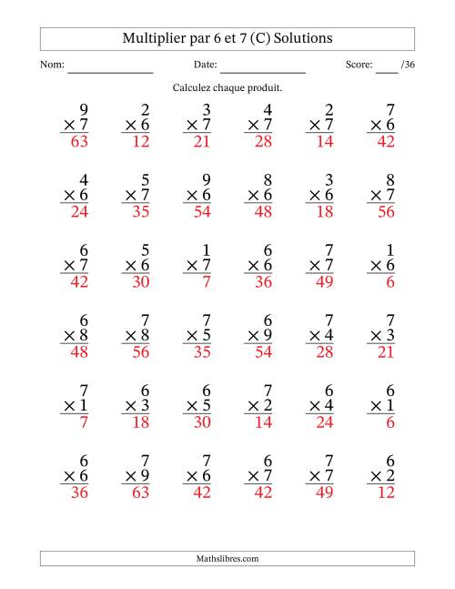 Multiplier (1 à 9) par 6 et 7 (36 Questions) (C) page 2