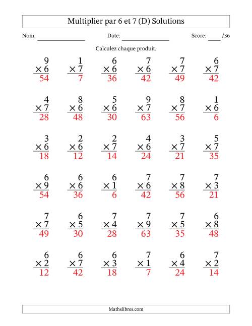 Multiplier (1 à 9) par 6 et 7 (36 Questions) (D) page 2