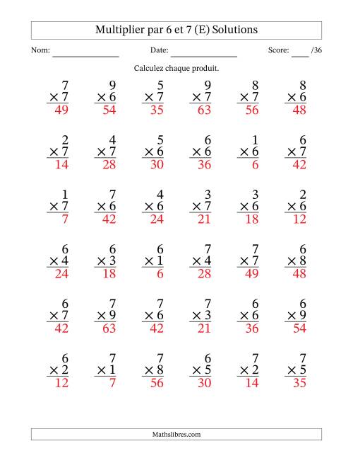 Multiplier (1 à 9) par 6 et 7 (36 Questions) (E) page 2