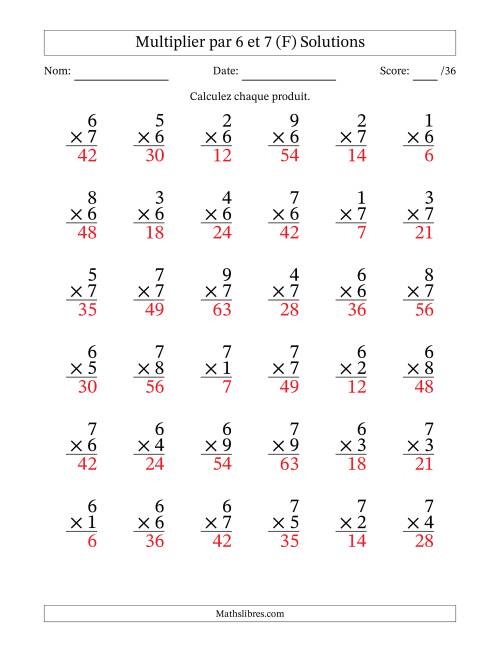 Multiplier (1 à 9) par 6 et 7 (36 Questions) (F) page 2